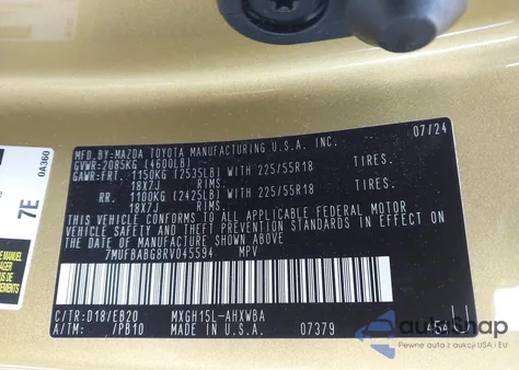 2024 Toyota Corolla Cross Hybrid Xse from USA, damaged, VIN 7MUFBABG8RV045594